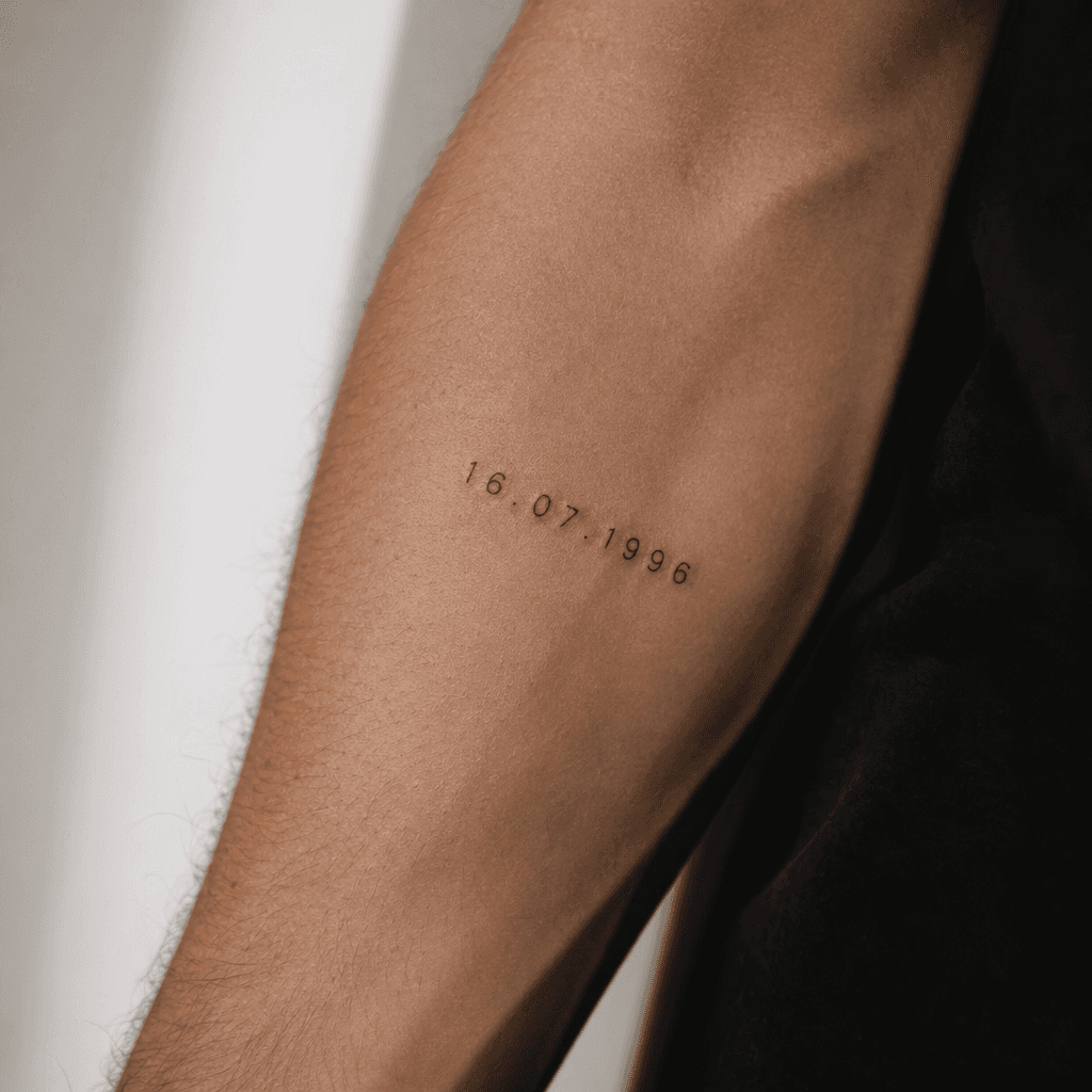 Date significative à l'avant-bras, design durable à tester avant tatouage définitif