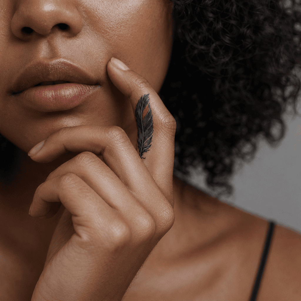 idée tatouage doigt plume néo-traditionnelle