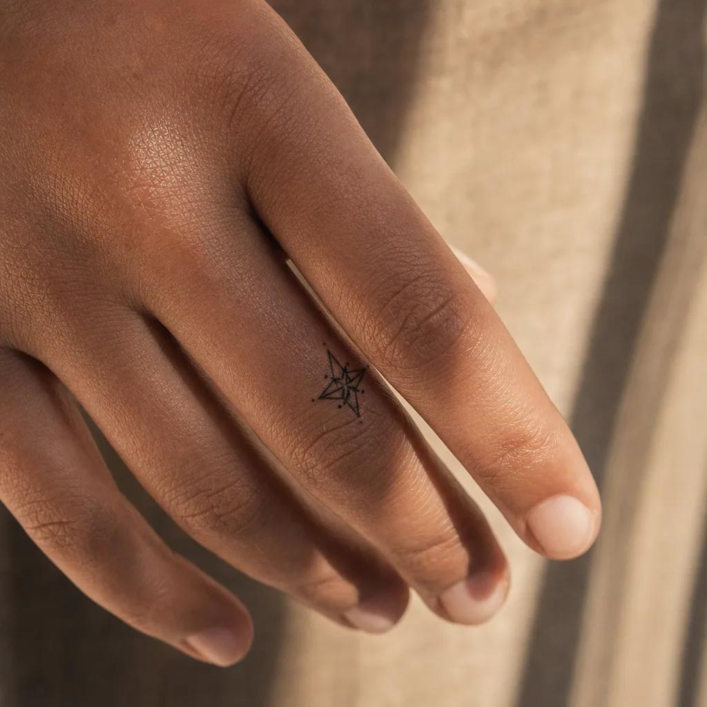 idée tatouage doigt étoile géométrique, photo réaliste sur peau