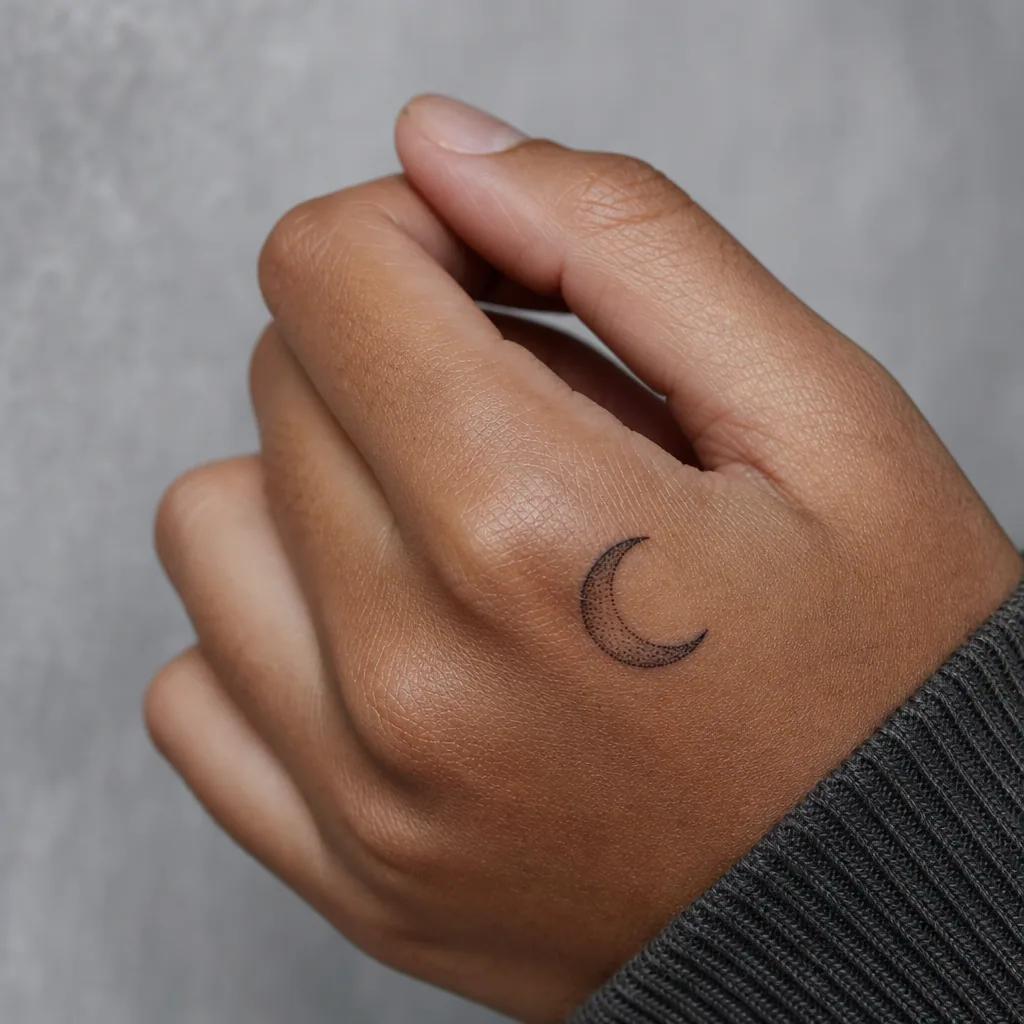 idée tatouage doigt lune dotwork, photo réaliste sur peau