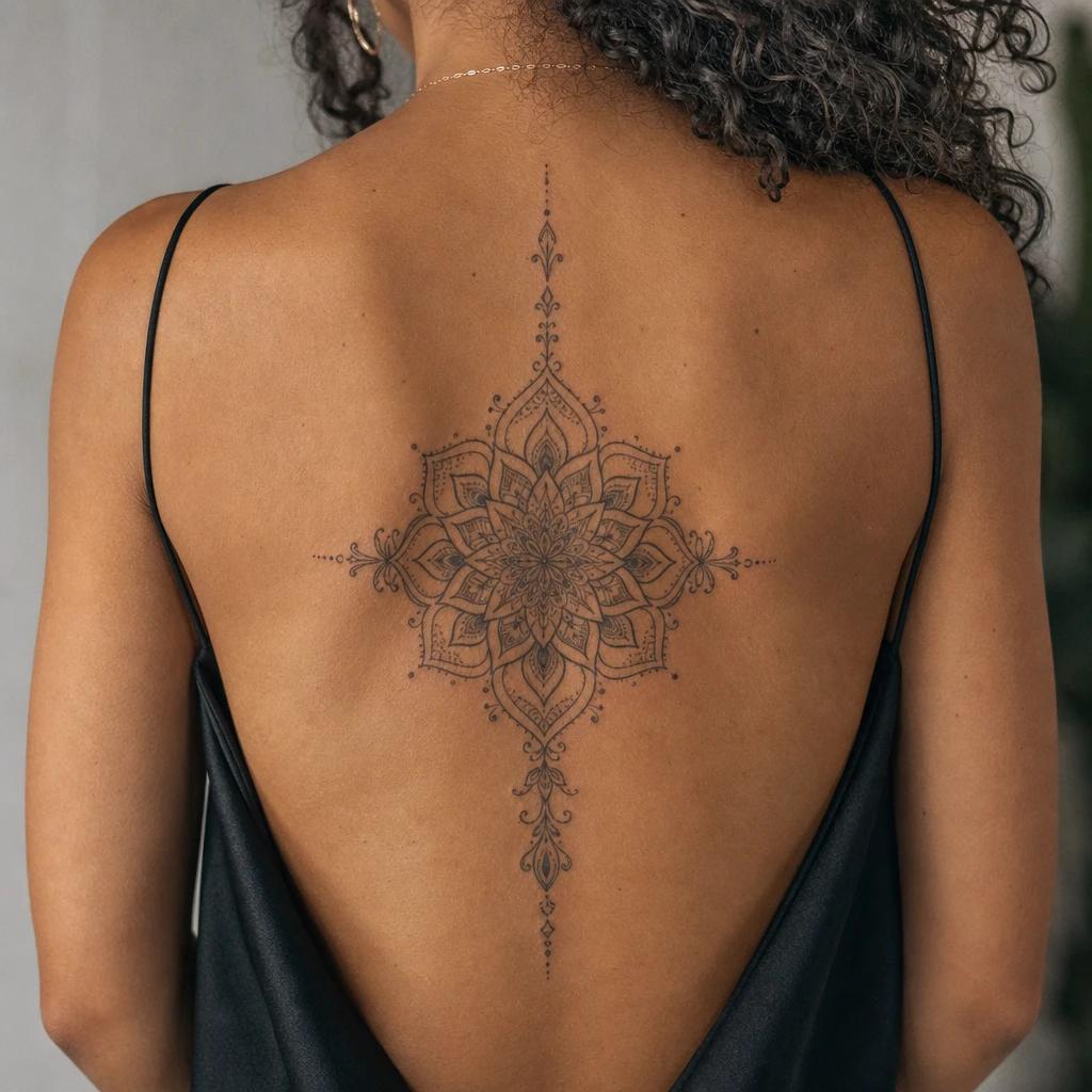 idée tatouage dos femme mandala dorsal central