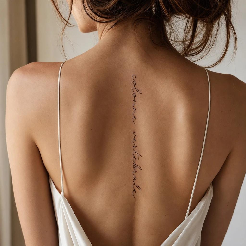 idée tatouage dos femme phrase colonne vertébrale