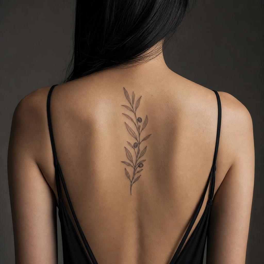 idée tatouage dos femme branche d'olivier sous-nuque