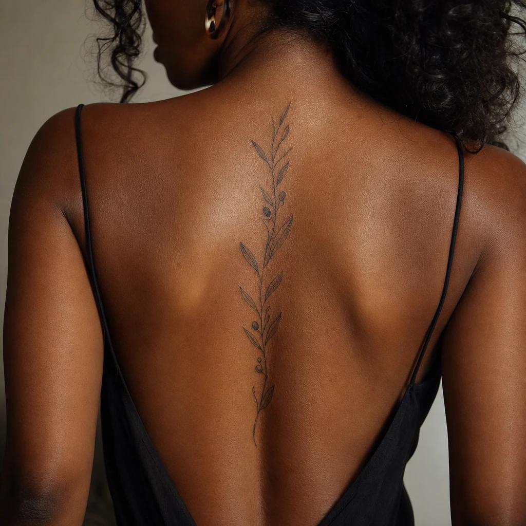 idée tatouage dos femme branche d'olivier sous-nuque