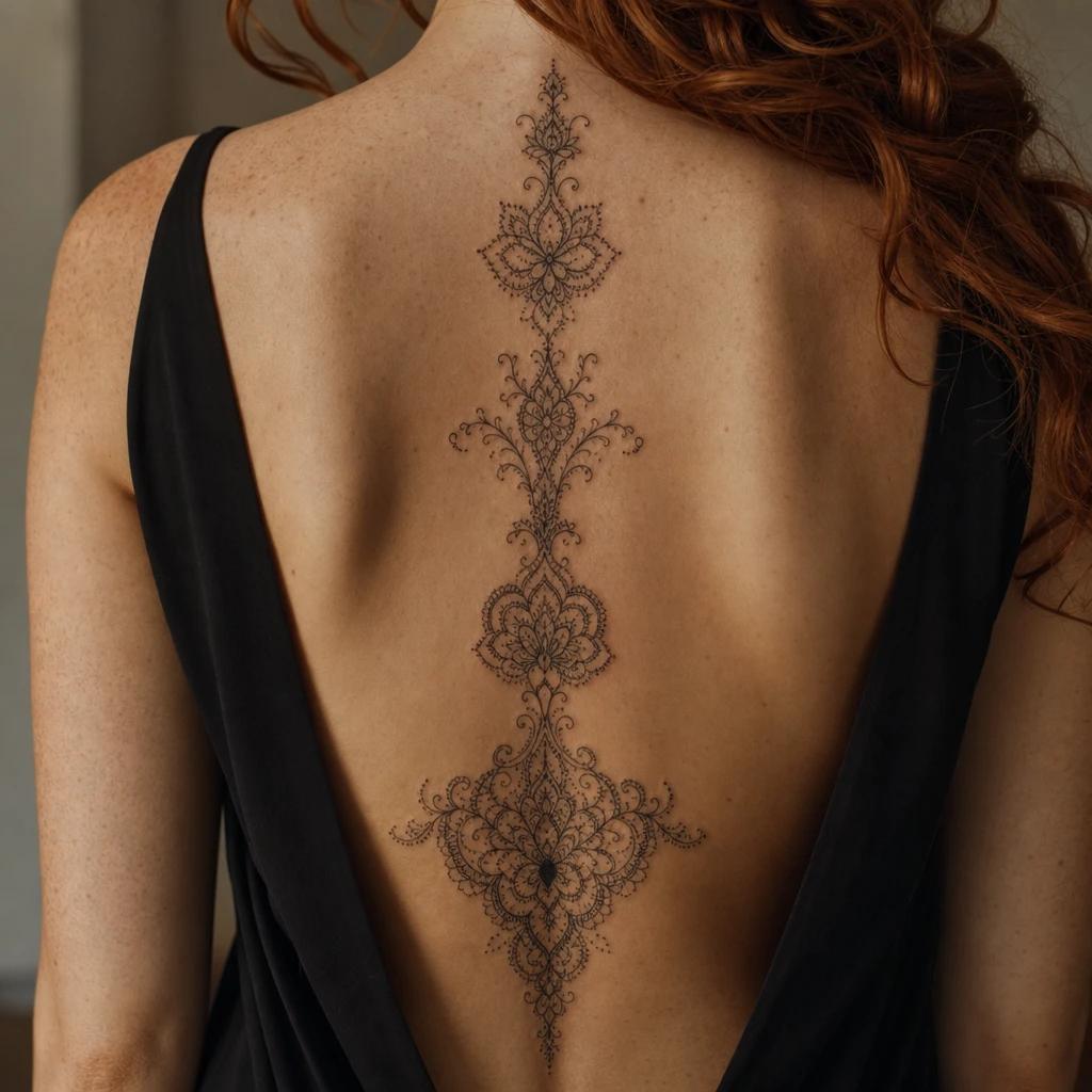 idée tatouage dos femme ornemental dentelle dorsale