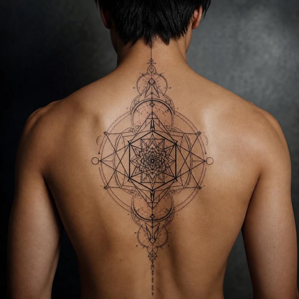idée tatouage dos homme géométrie sacrée dorsale