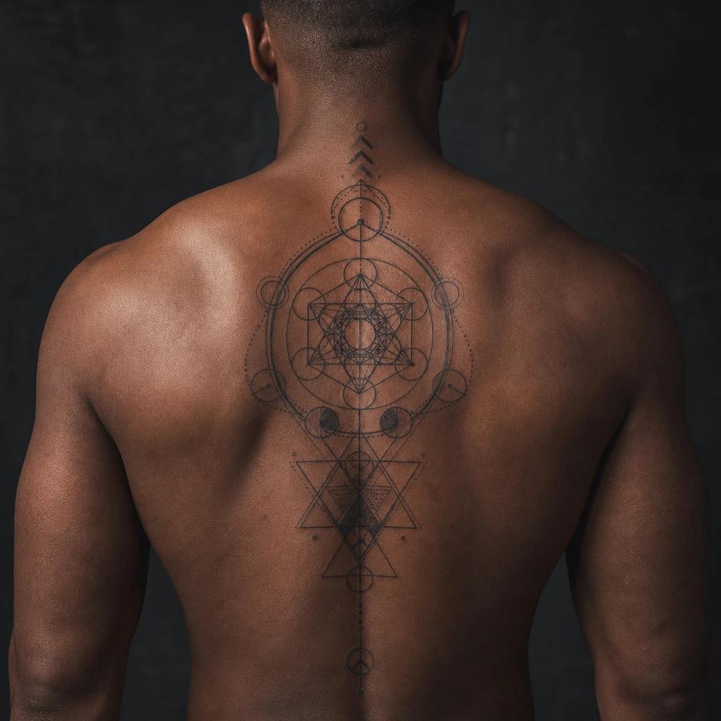 idée tatouage dos homme géométrie sacrée dorsale