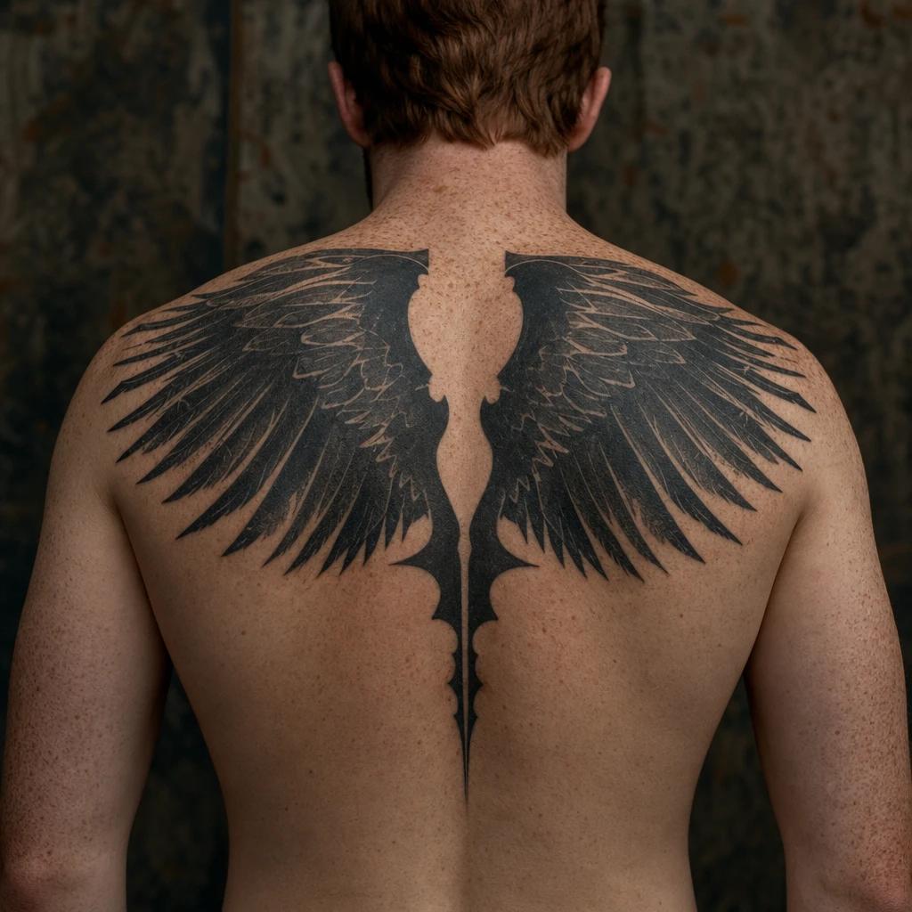 idée tatouage dos homme ailes blackwork omoplates