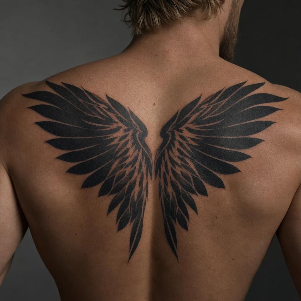 idée tatouage dos homme ailes blackwork omoplates
