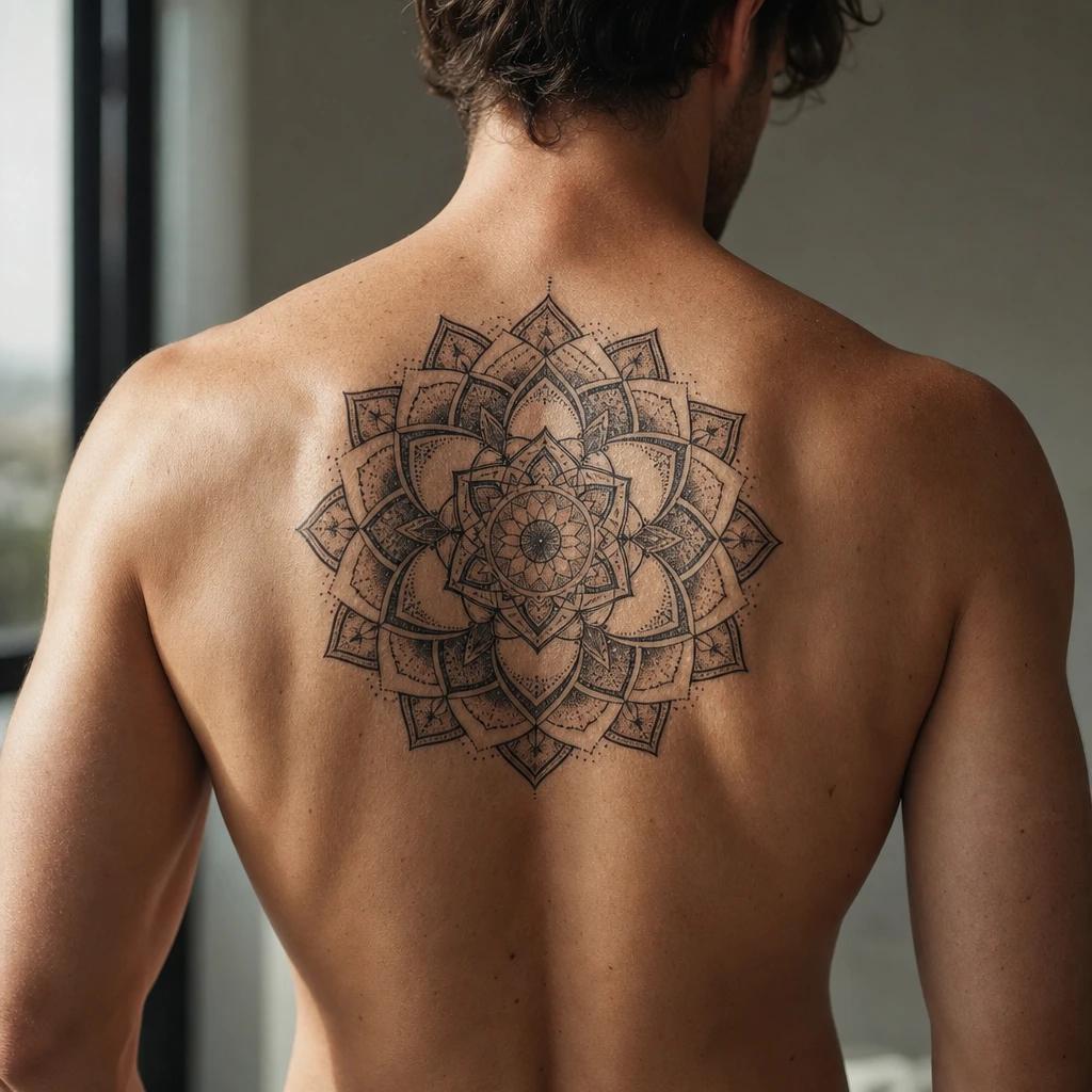 idée tatouage dos homme mandala dorsal central