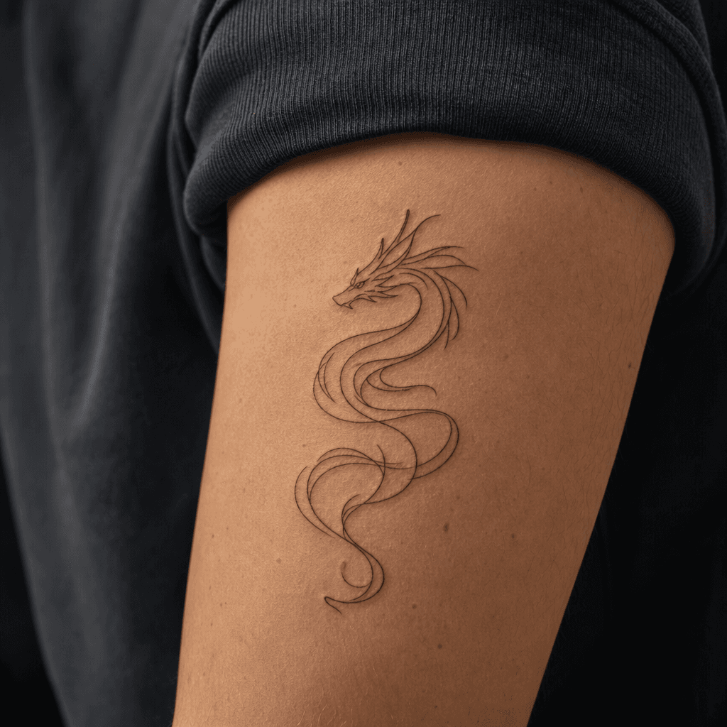 idée tatouage dragon dragon single-line minimaliste
