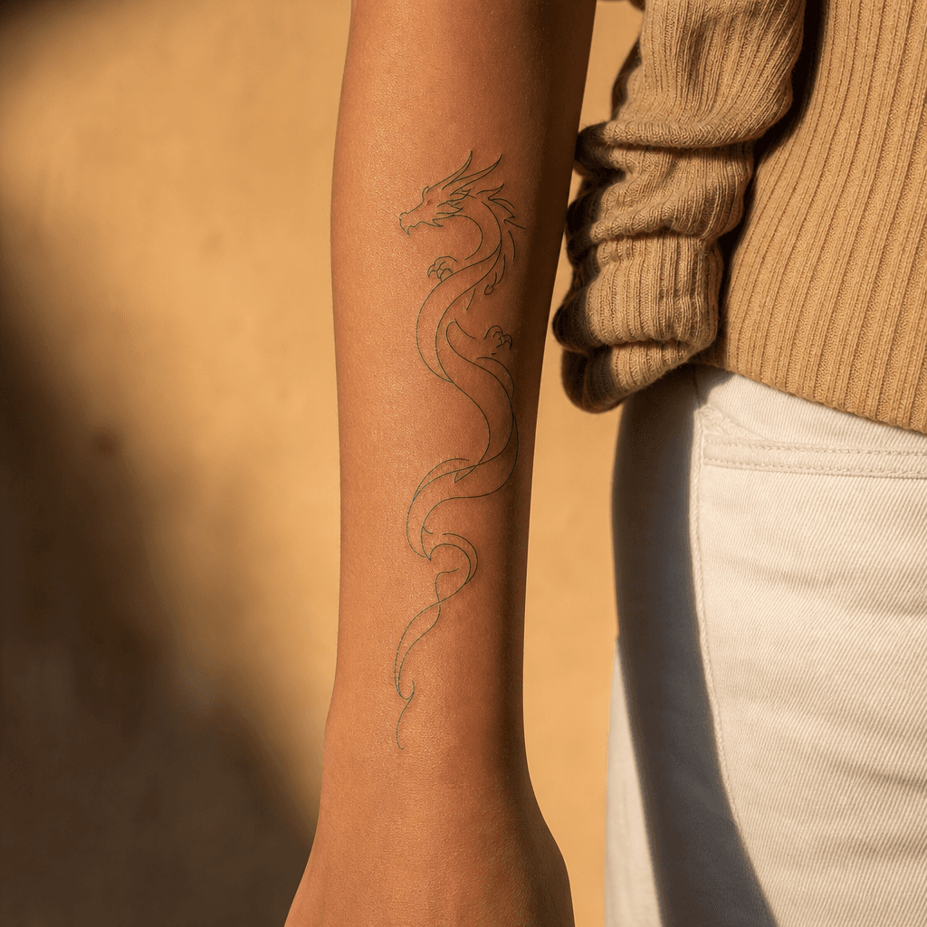 idée tatouage dragon dragon single-line minimaliste