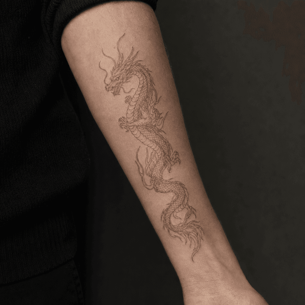 idée tatouage dragon dragon fine line oriental