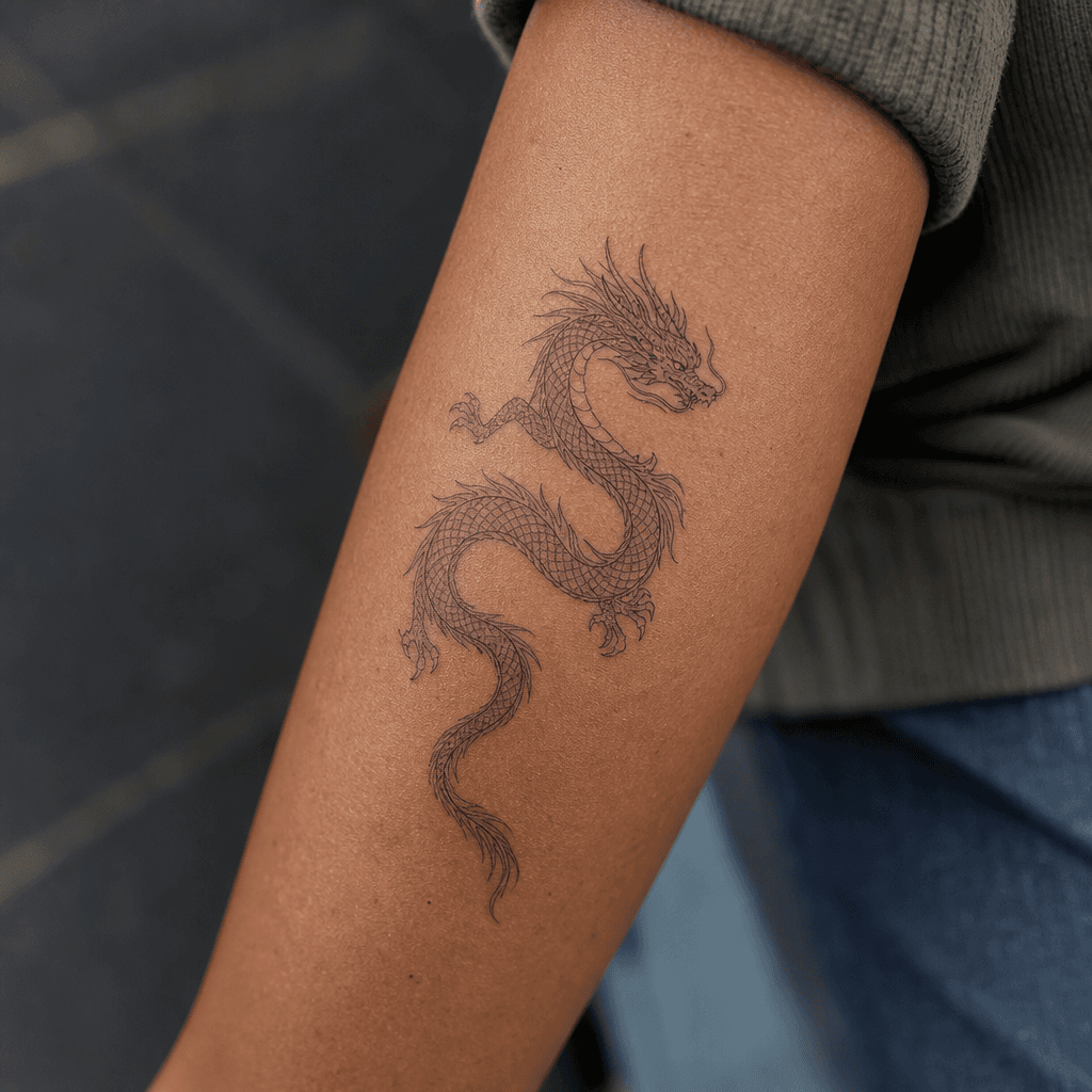 idée tatouage dragon dragon fine line oriental