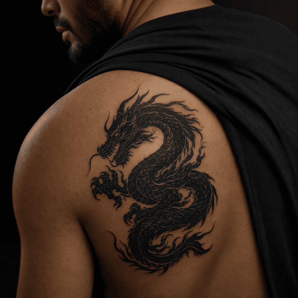 idée tatouage dragon dragon blackwork sombre