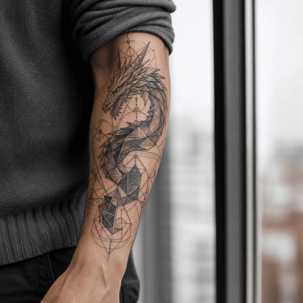 idée tatouage dragon dragon géométrique moderne
