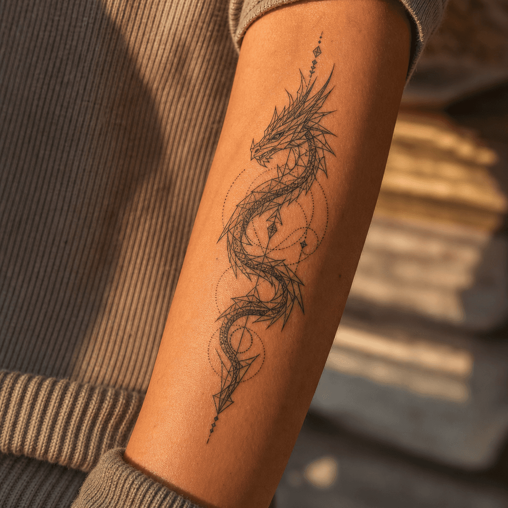 idée tatouage dragon dragon géométrique moderne