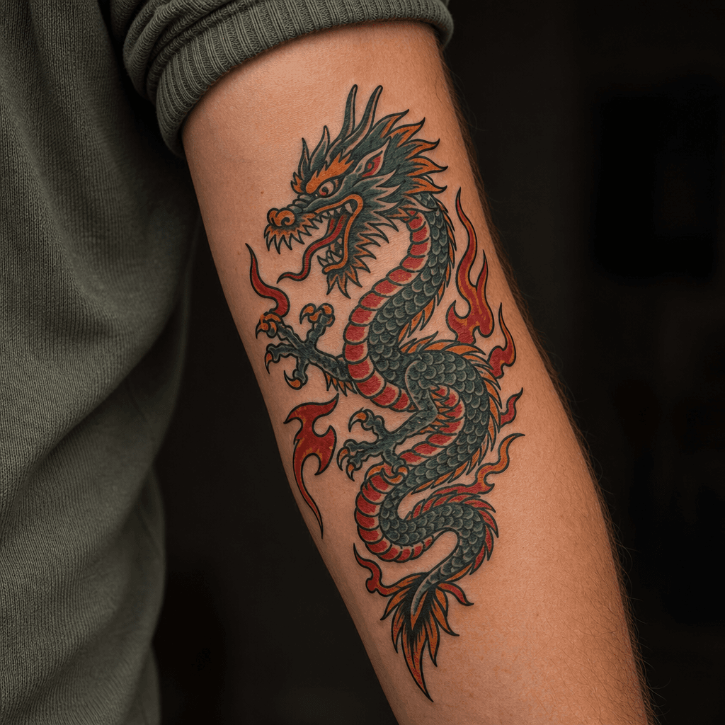 idée tatouage dragon dragon old school flamboyant