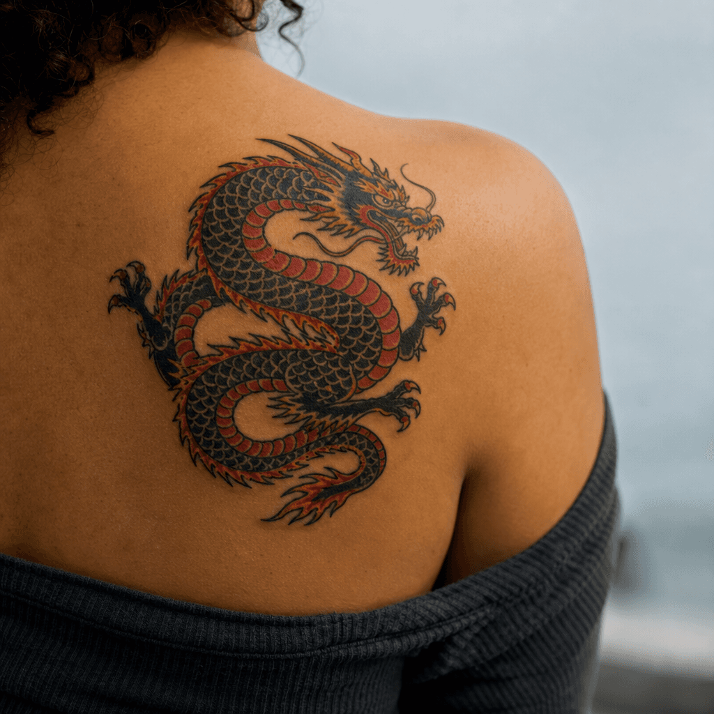 idée tatouage dragon dragon old school flamboyant