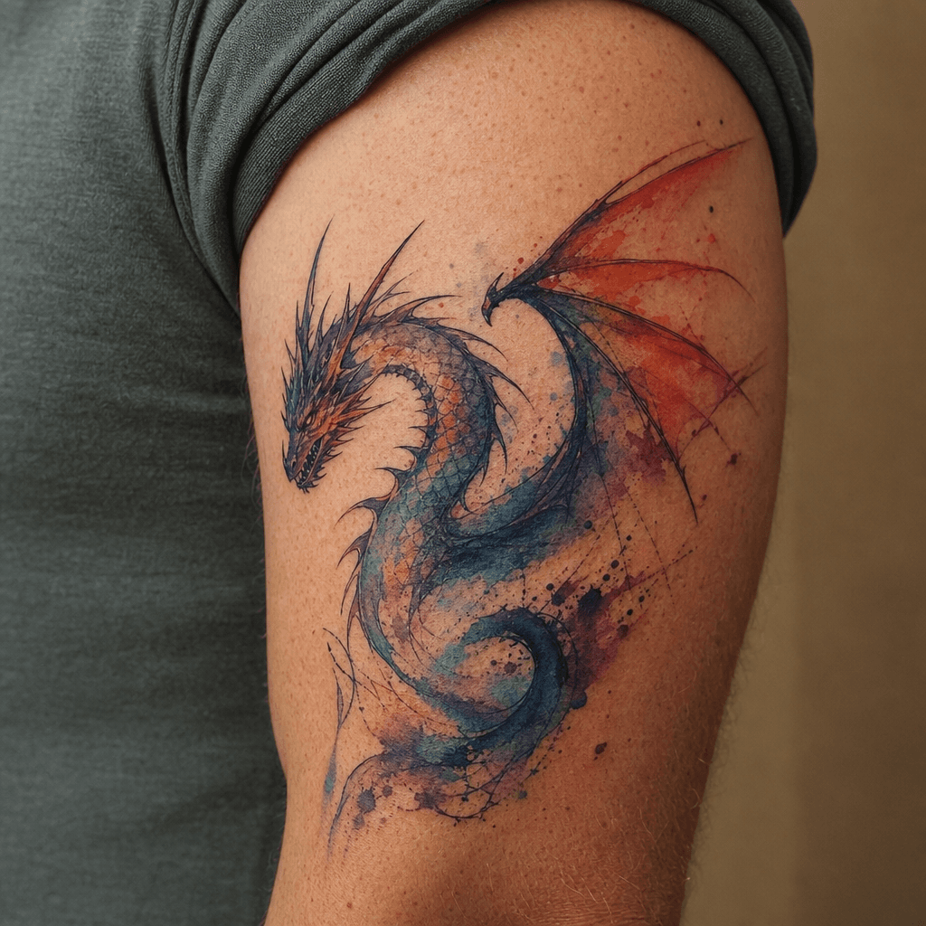 idée tatouage dragon dragon aquarelle vibrant