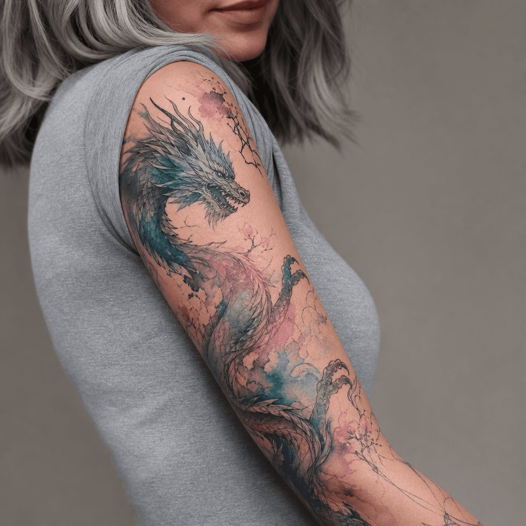 idée tatouage dragon dragon aquarelle vibrant