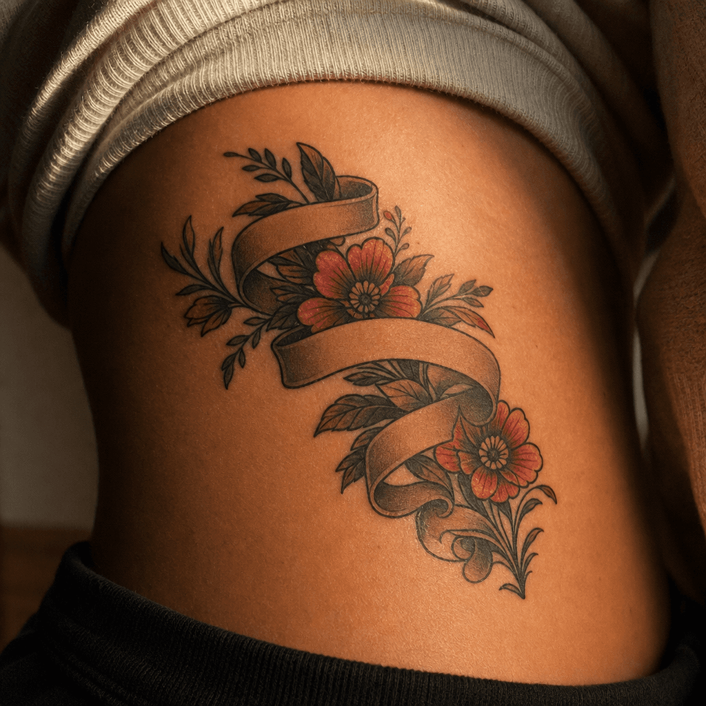 idée tatouage écriture banderole néo-traditionnelle