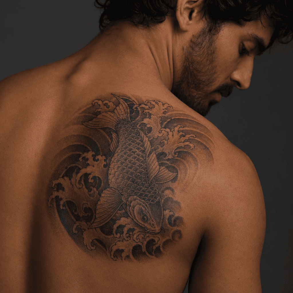 idée tatouage épaule carpe koï japonaise