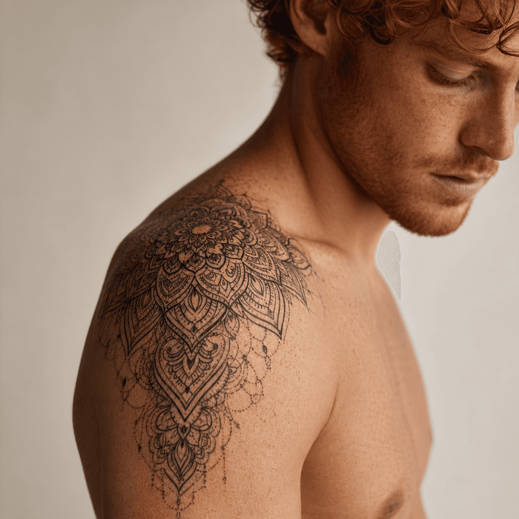 idée tatouage épaule mandala ornemental dentelle