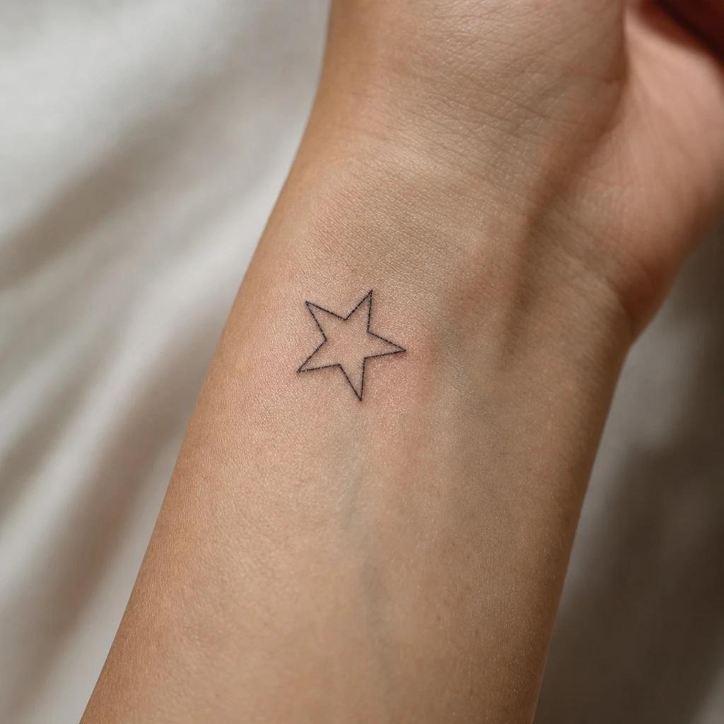 idée tatouage étoile étoile fine line minimaliste, photo réaliste sur peau