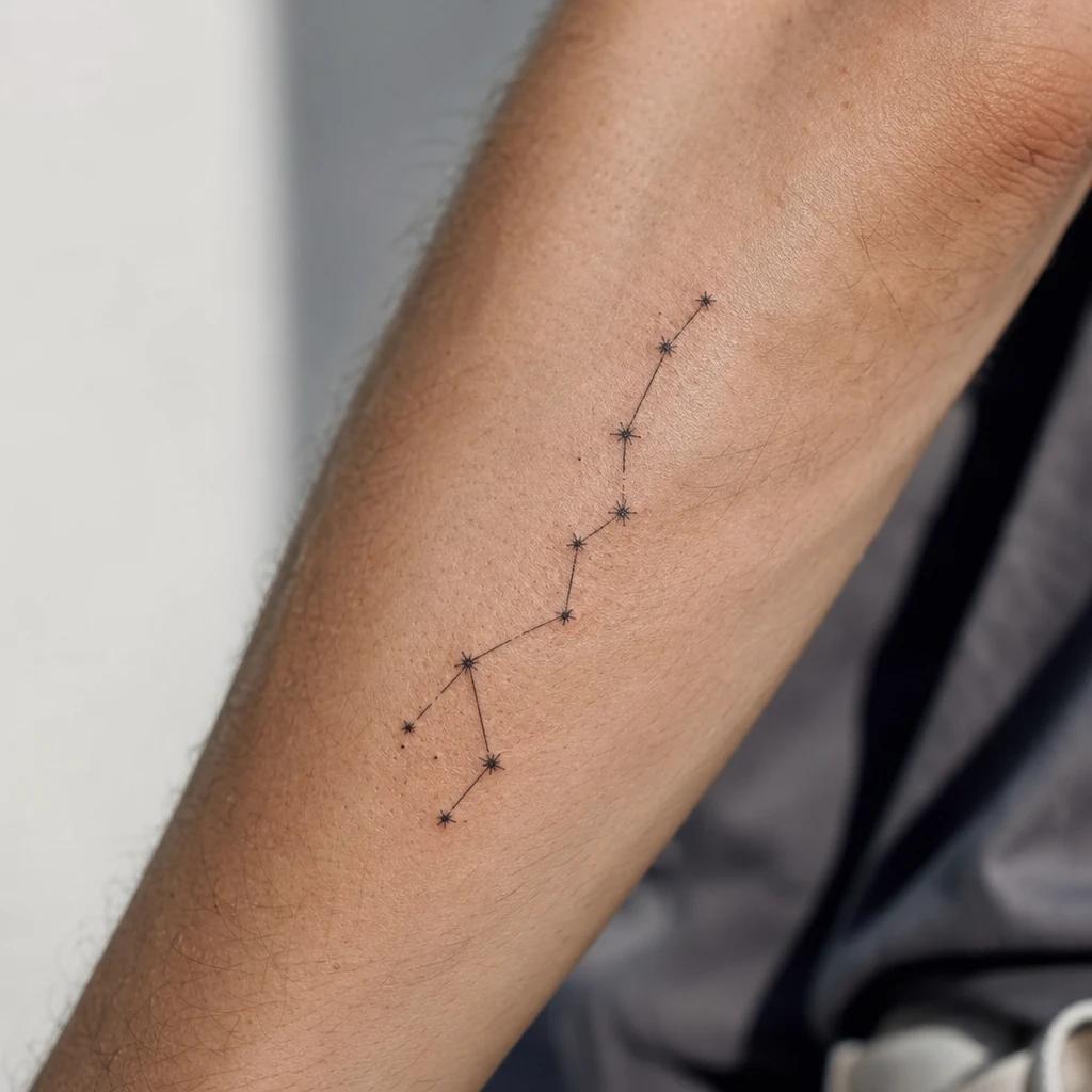 idée tatouage étoile constellation fine line, photo réaliste sur peau