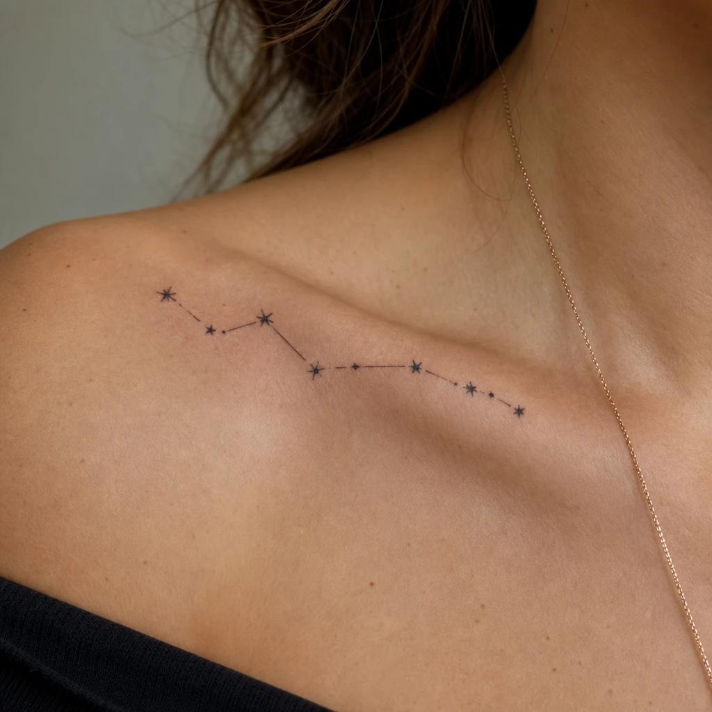 idée tatouage étoile constellation fine line, photo réaliste sur peau