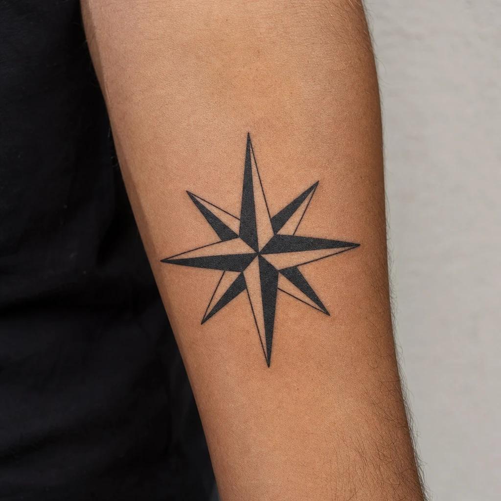 idée tatouage étoile étoile polaire (nautique), photo réaliste sur peau