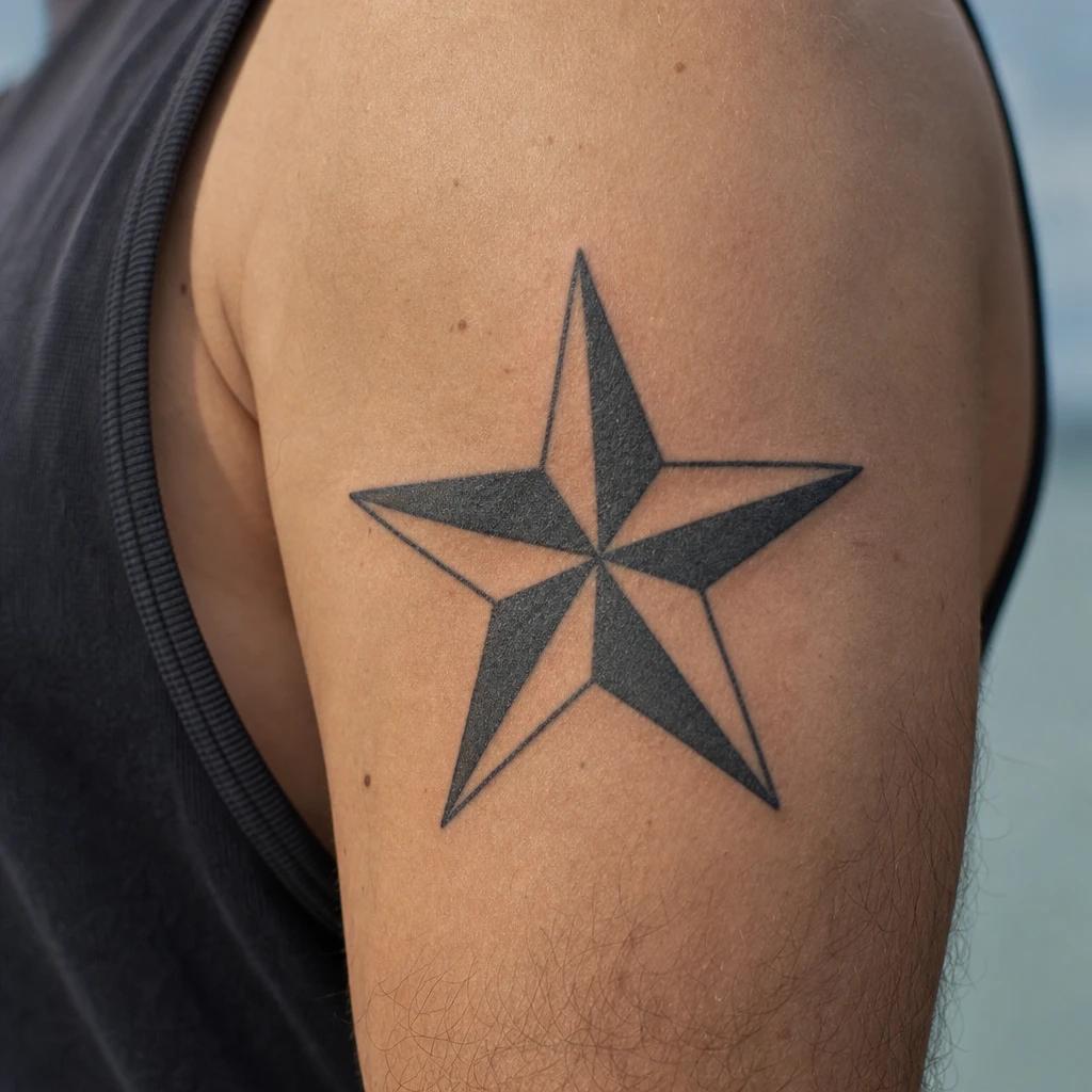 idée tatouage étoile étoile polaire (nautique), photo réaliste sur peau