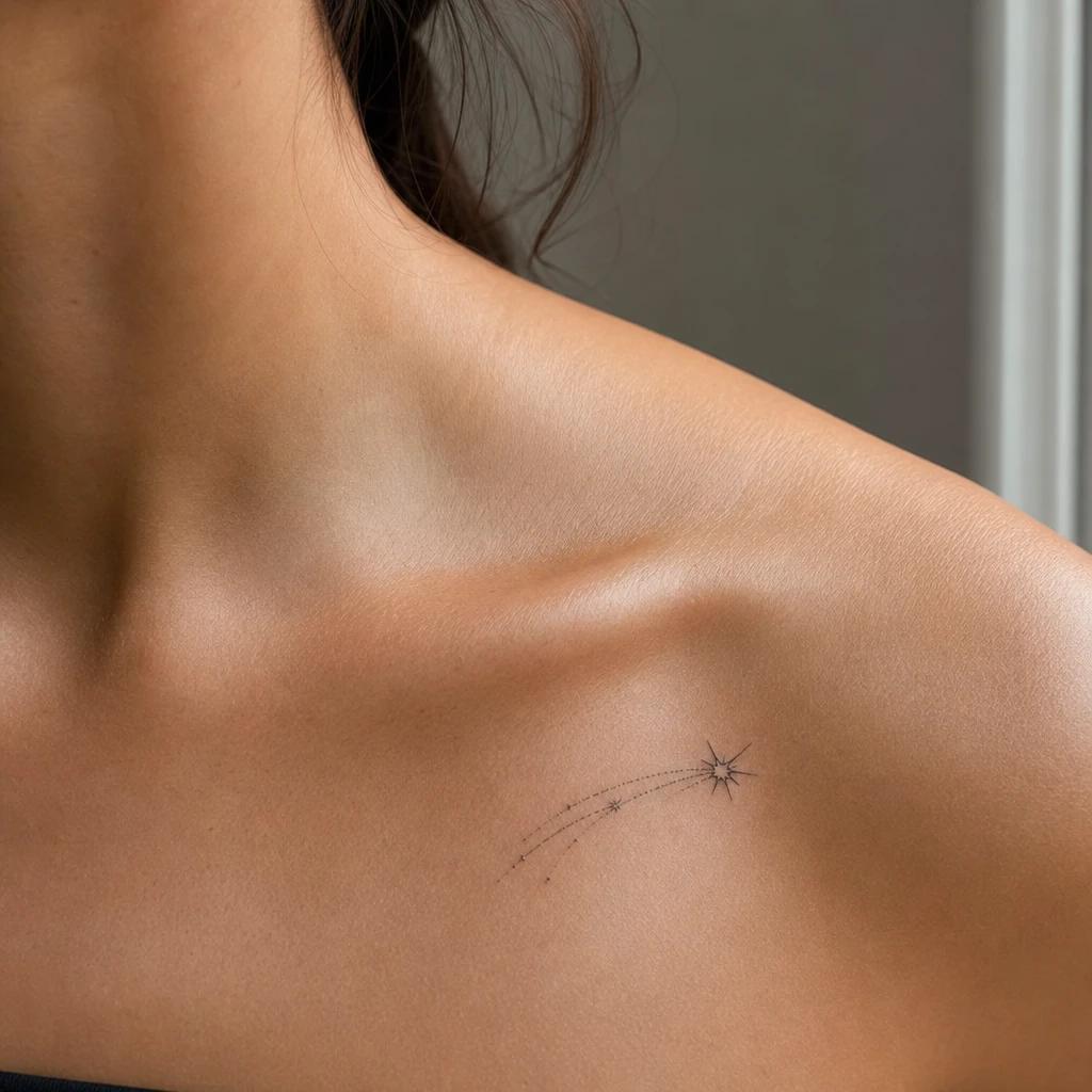idée tatouage étoile étoile filante, photo réaliste sur peau