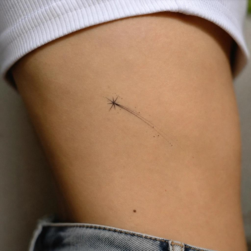 idée tatouage étoile étoile filante, photo réaliste sur peau