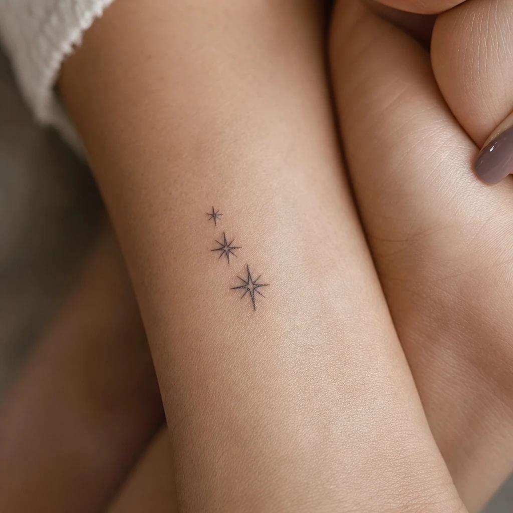idée tatouage étoile trio de petites étoiles, photo réaliste sur peau