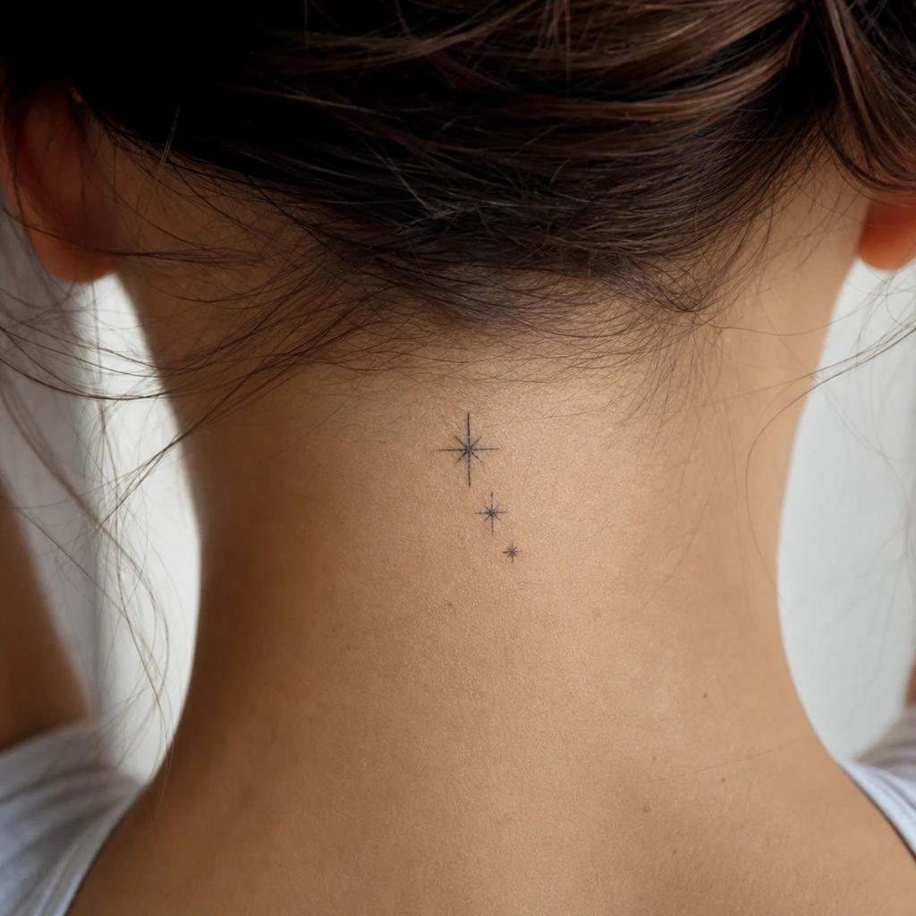 idée tatouage étoile trio de petites étoiles, photo réaliste sur peau