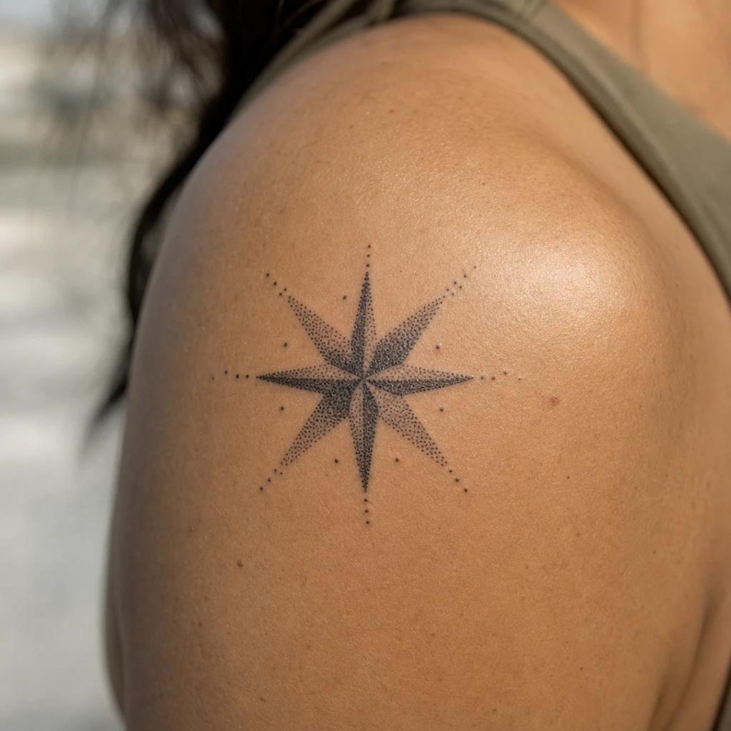 idée tatouage étoile étoile dotwork sacrée, photo réaliste sur peau