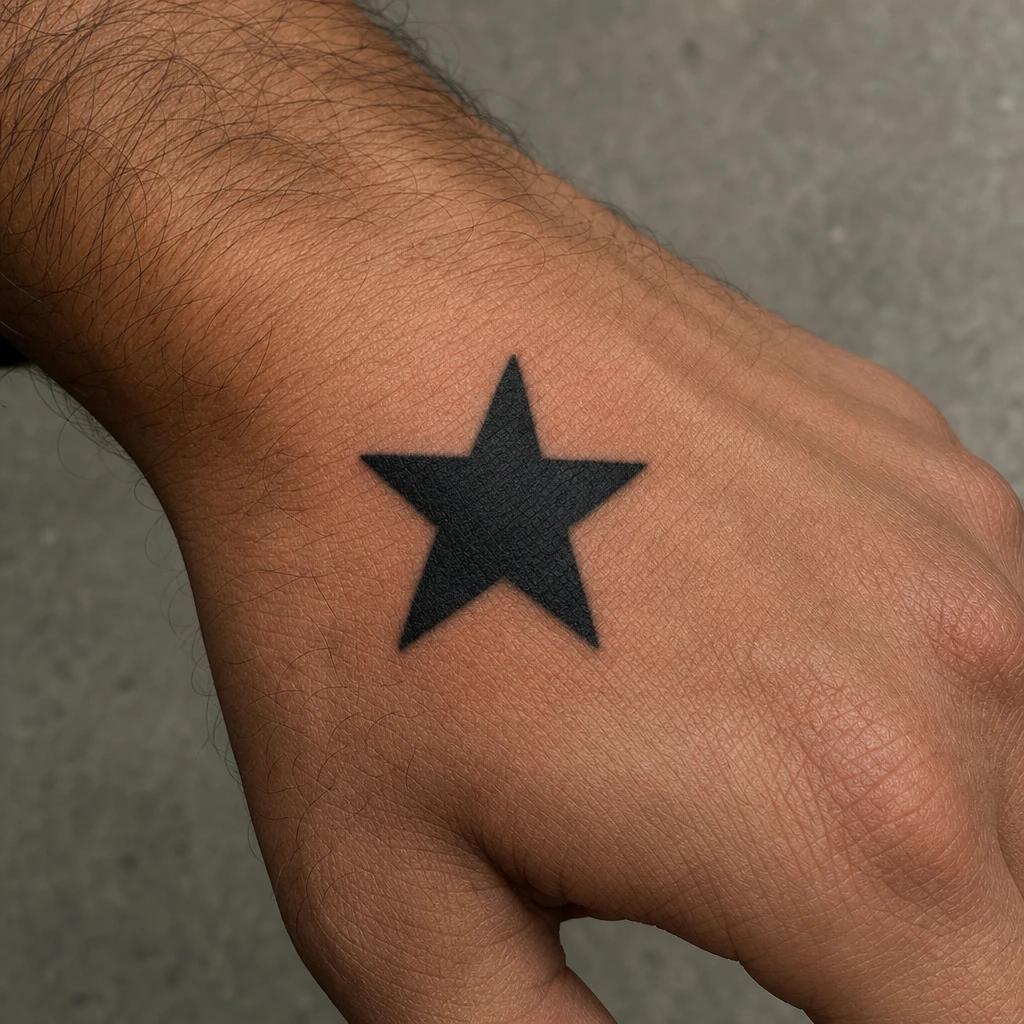 idée tatouage étoile étoile blackwork pleine, photo réaliste sur peau