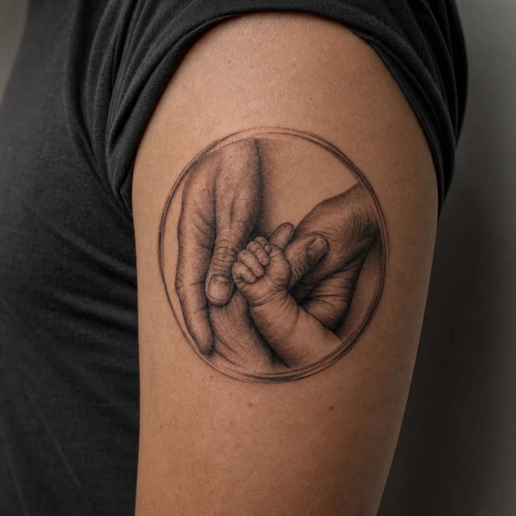 idée tatouage famille mains réalistes en cercle