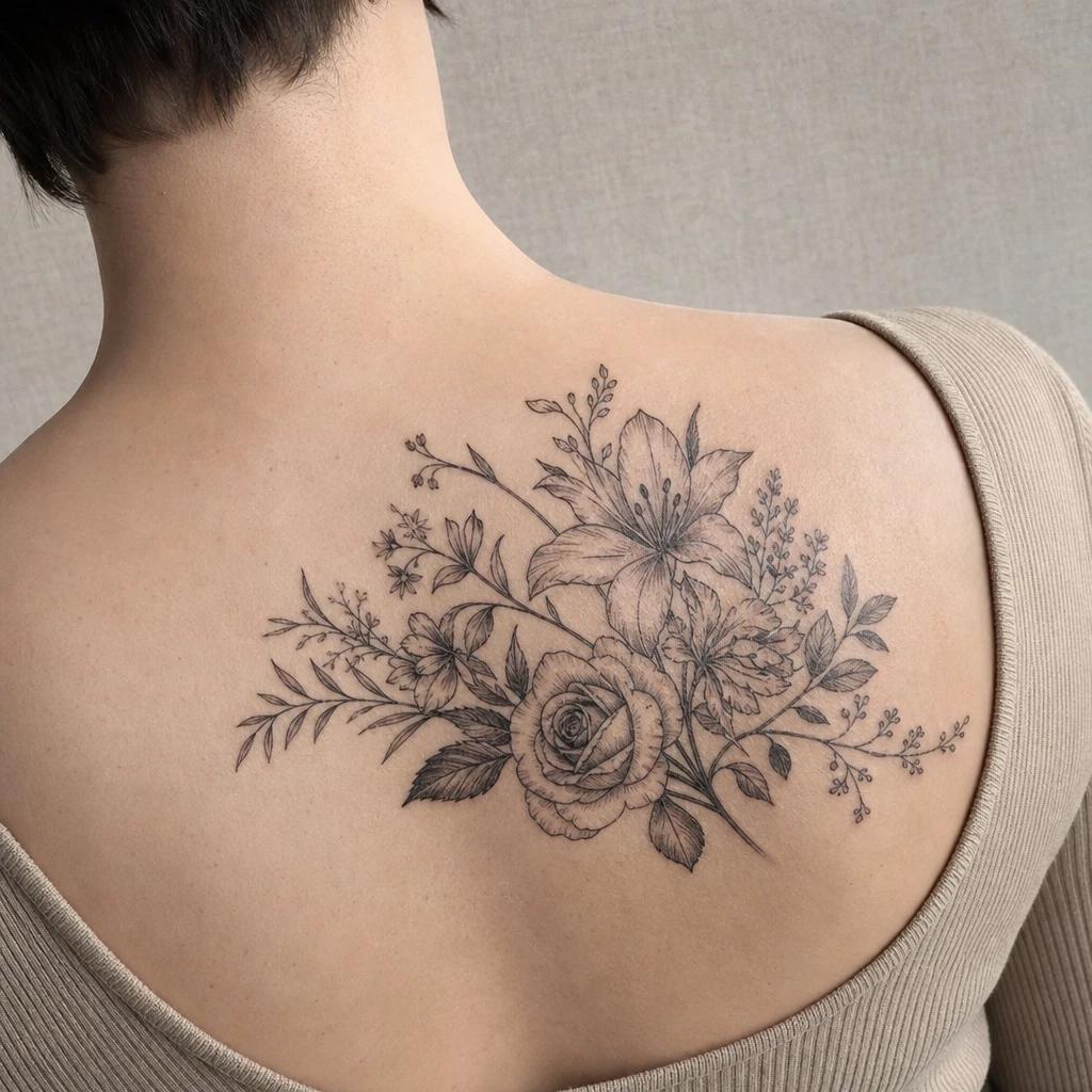 idée tatouage famille bouquet familial floral