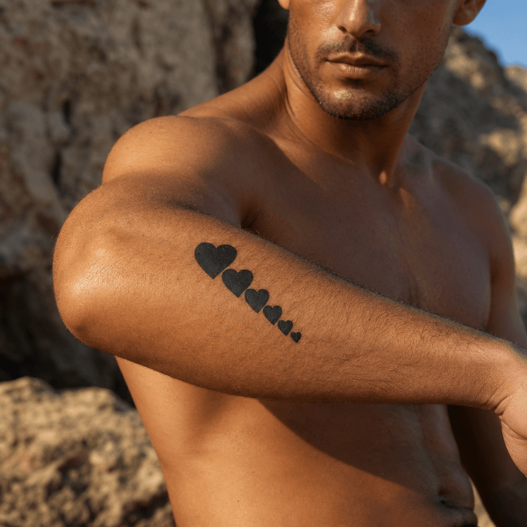 idée tatouage famille homme cœurs alignés blackwork