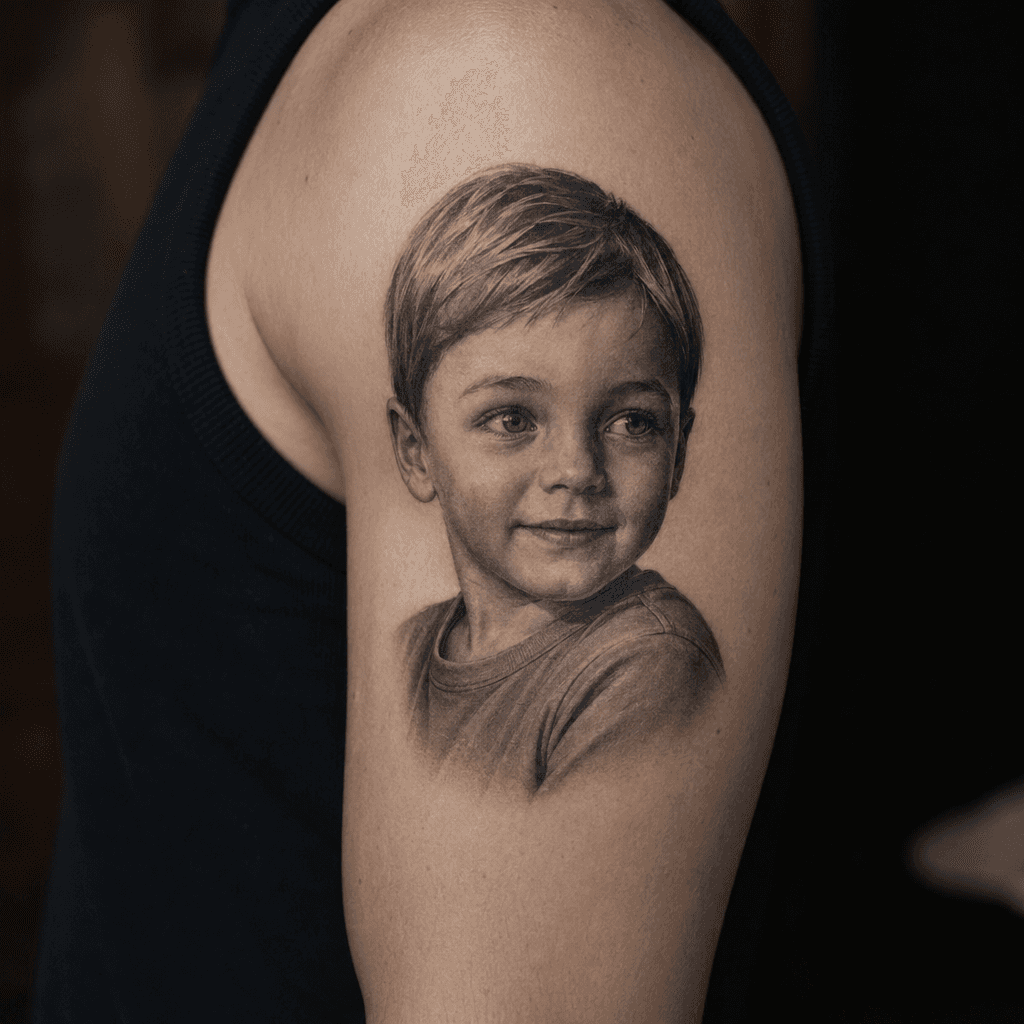 idée tatouage famille homme portrait enfant réaliste