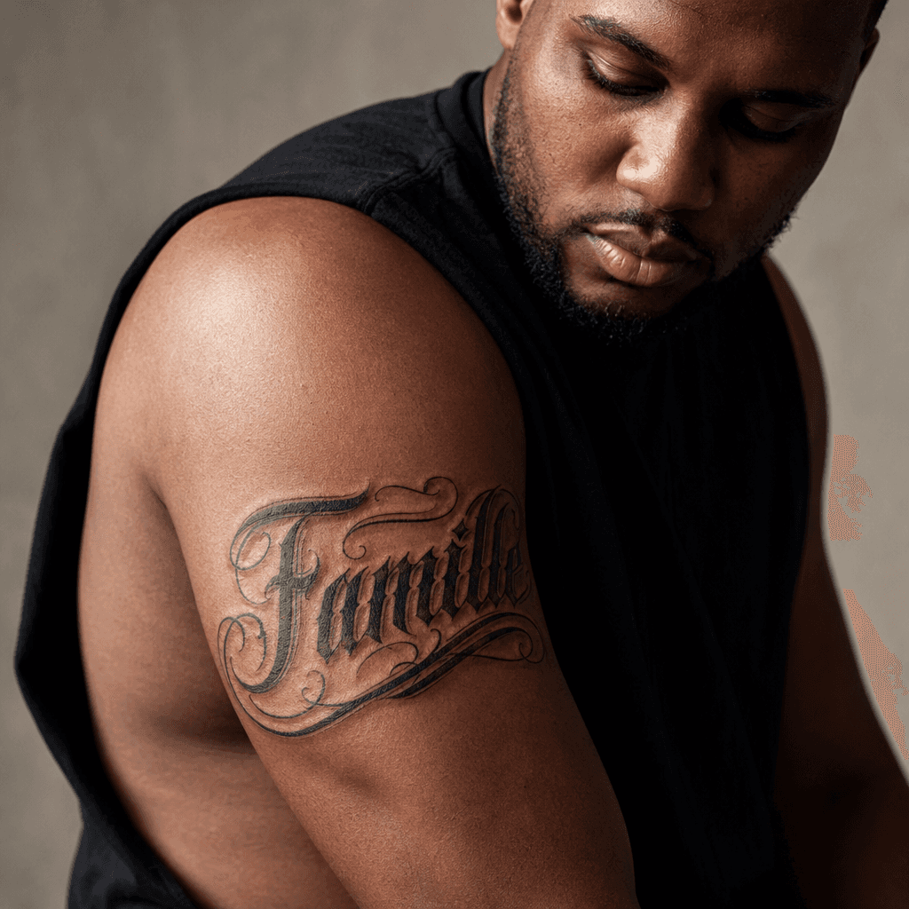 idée tatouage famille homme lettrage famille gothique