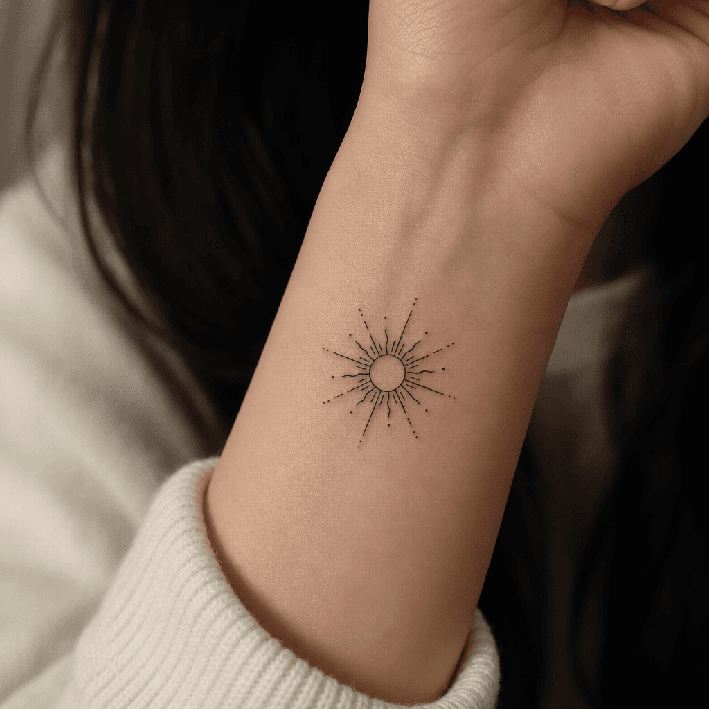idée tatouage femme discret soleil symbolique épuré