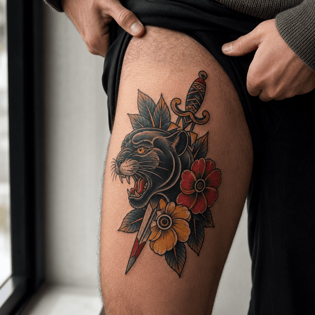 idée tatouage flash flash néo-traditionnel coloré