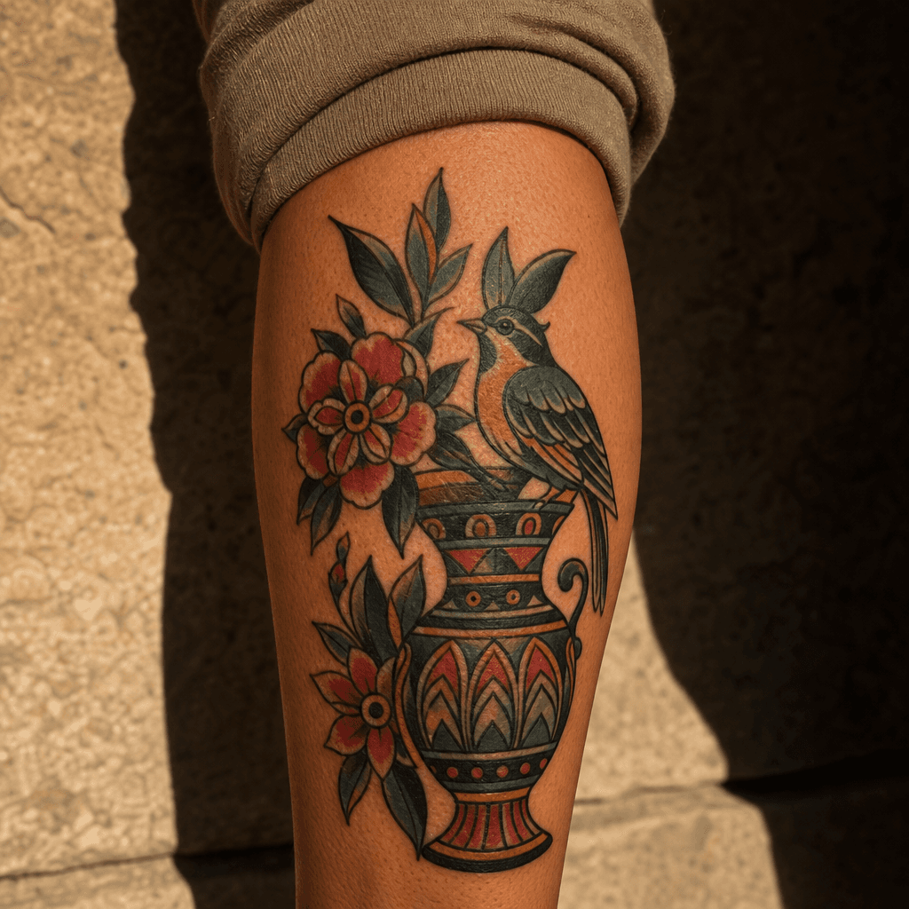 idée tatouage flash flash néo-traditionnel coloré