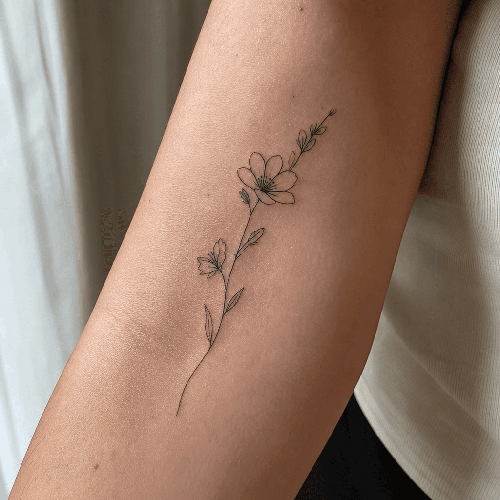 idée tatouage fleur tige fleurie minimaliste