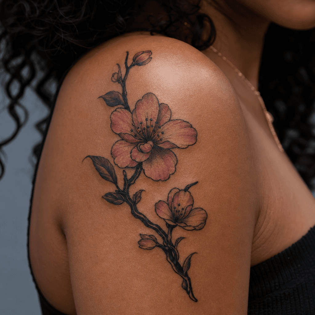idée tatouage fleur fleur de cerisier néo-traditionnelle