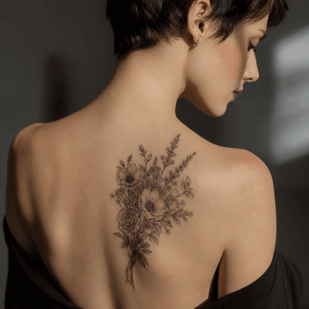 idée tatouage fleur bouquet floral compose